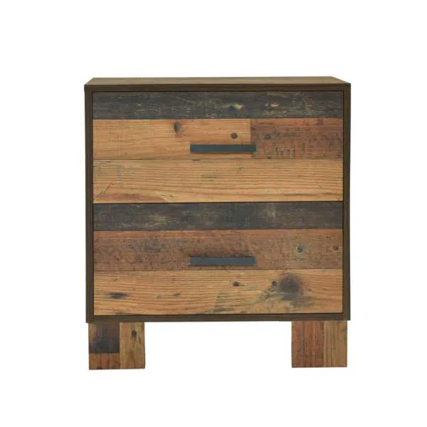 2 Drawer Rustic Nightstand With Nails And Grain Details, Dark Brown By Benzara