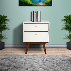 2 Drawer Wooden Nightstand With Angled Legs, White And Brown By Benzara