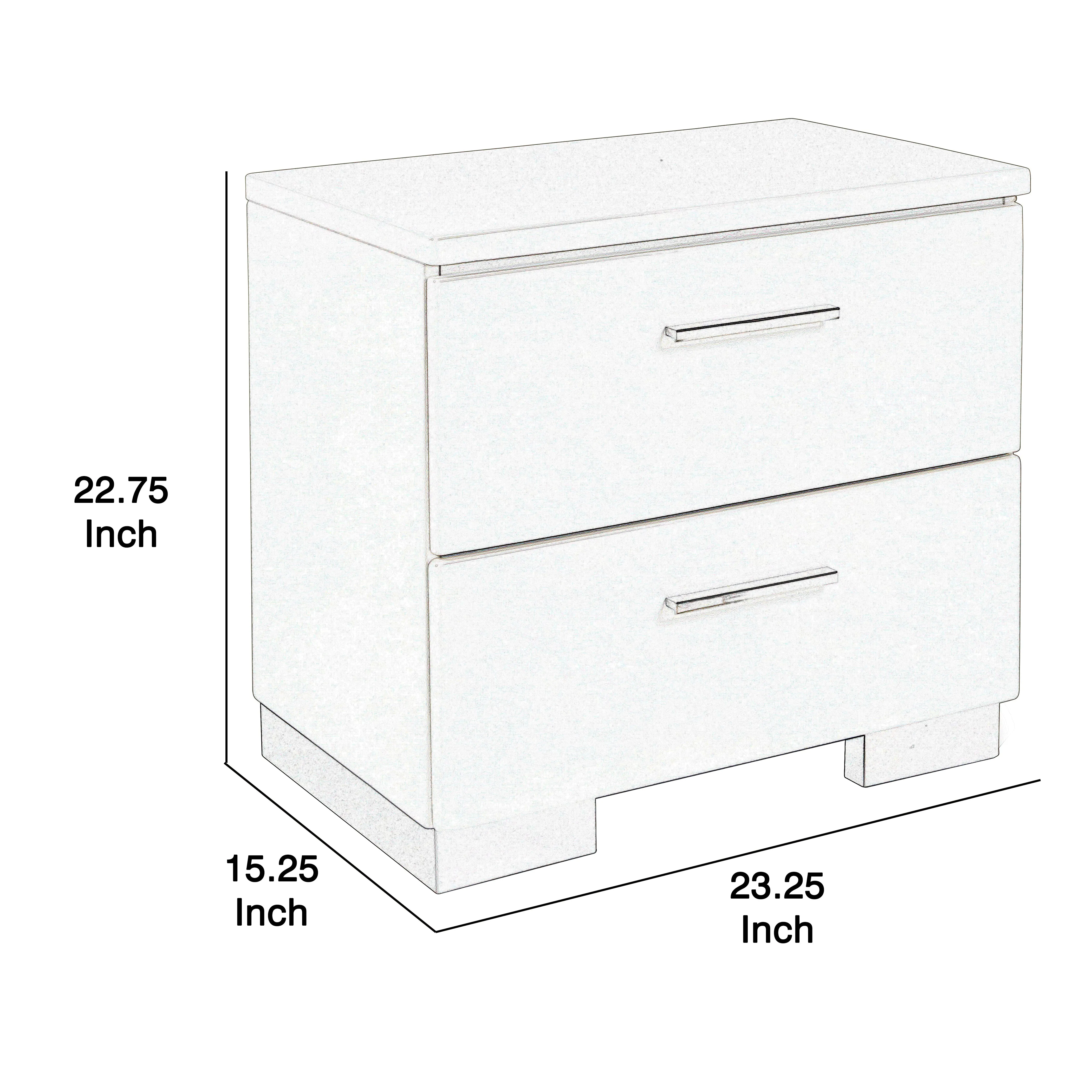 2 Drawer Wooden Nightstand With Metal Base And Bar Handles, White By Benzara