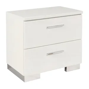 2 Drawer Wooden Nightstand With Metal Base And Bar Handles, White By Benzara