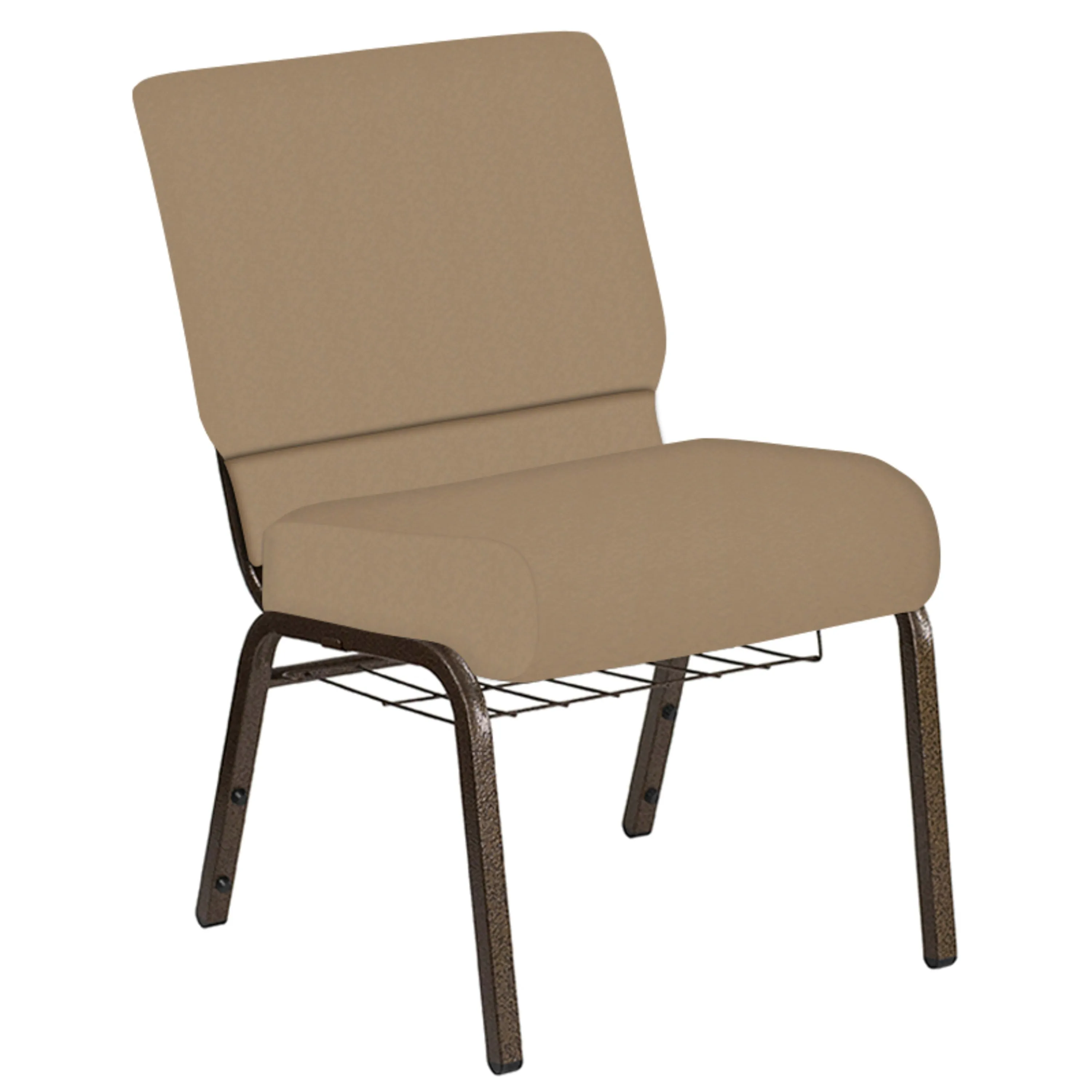 21''W Church Chair in Bonaire Fabric with Book Rack - Gold Vein Frame