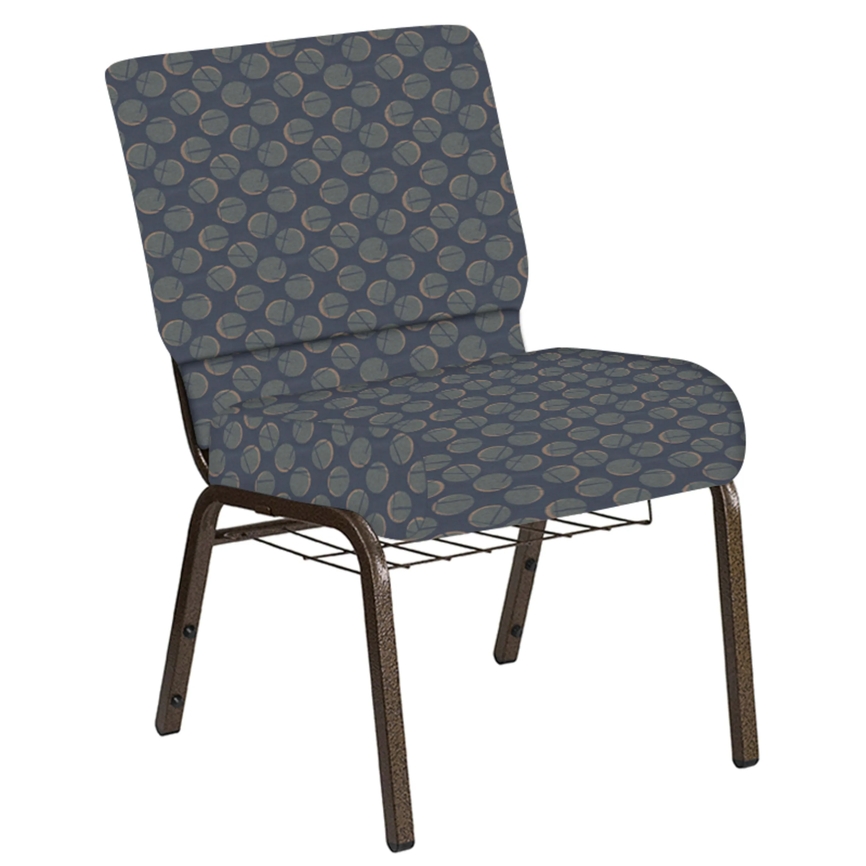 21''W Church Chair in Cirque Fabric with Book Rack - Gold Vein Frame