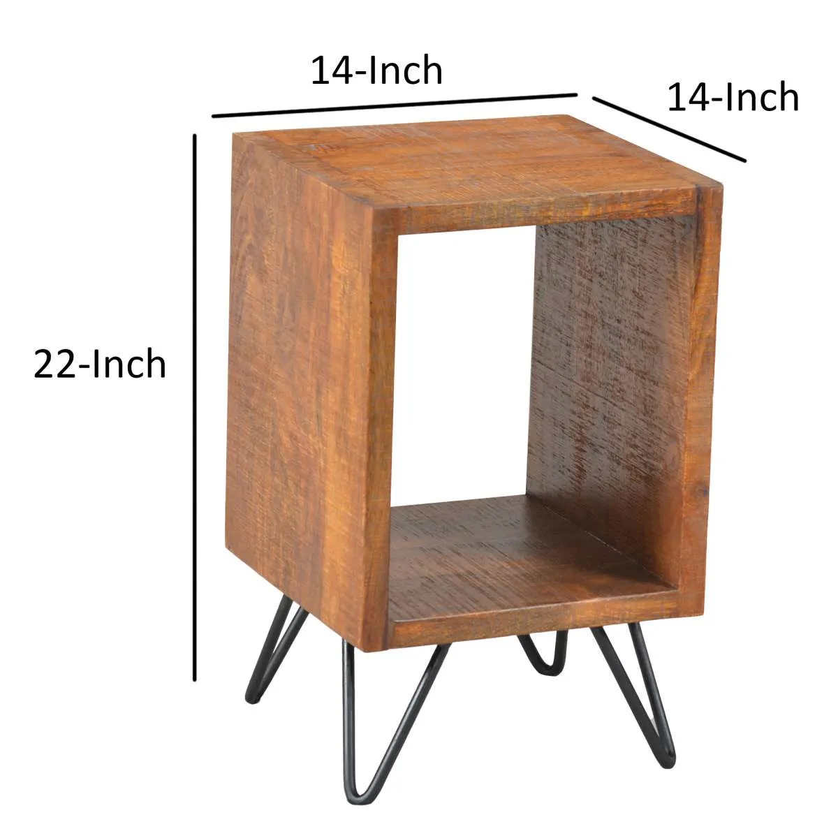 22 Inch Textured Cube Shape Wooden Nightstand With Angular Legs, Brown And Black By Benzara