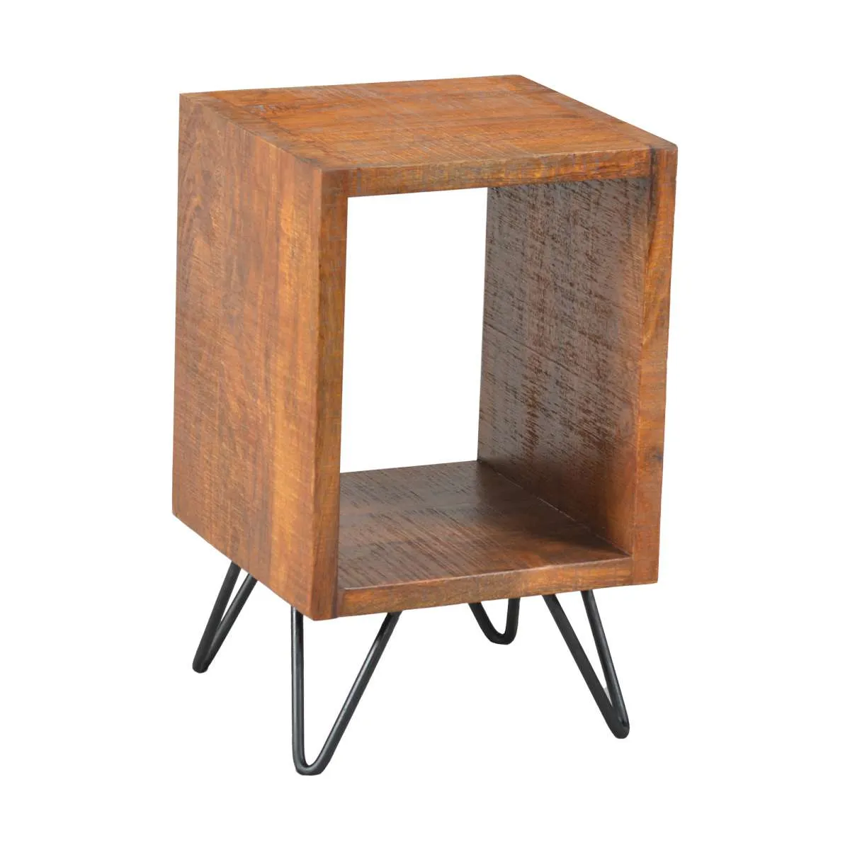 22 Inch Textured Cube Shape Wooden Nightstand With Angular Legs, Brown And Black By Benzara