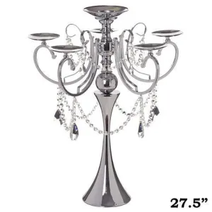 27.5" Tall Silver Metal Candelabra Chandelier Votive Candle Holder Wedding Centerpiece