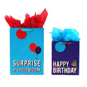 2Pk E L Birthday Surprise Hot Stamp Gift Bags, 2 Designs