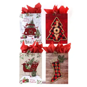 2Pk Extra Large Christmas In The Country Glitter Bags, 4 Designs