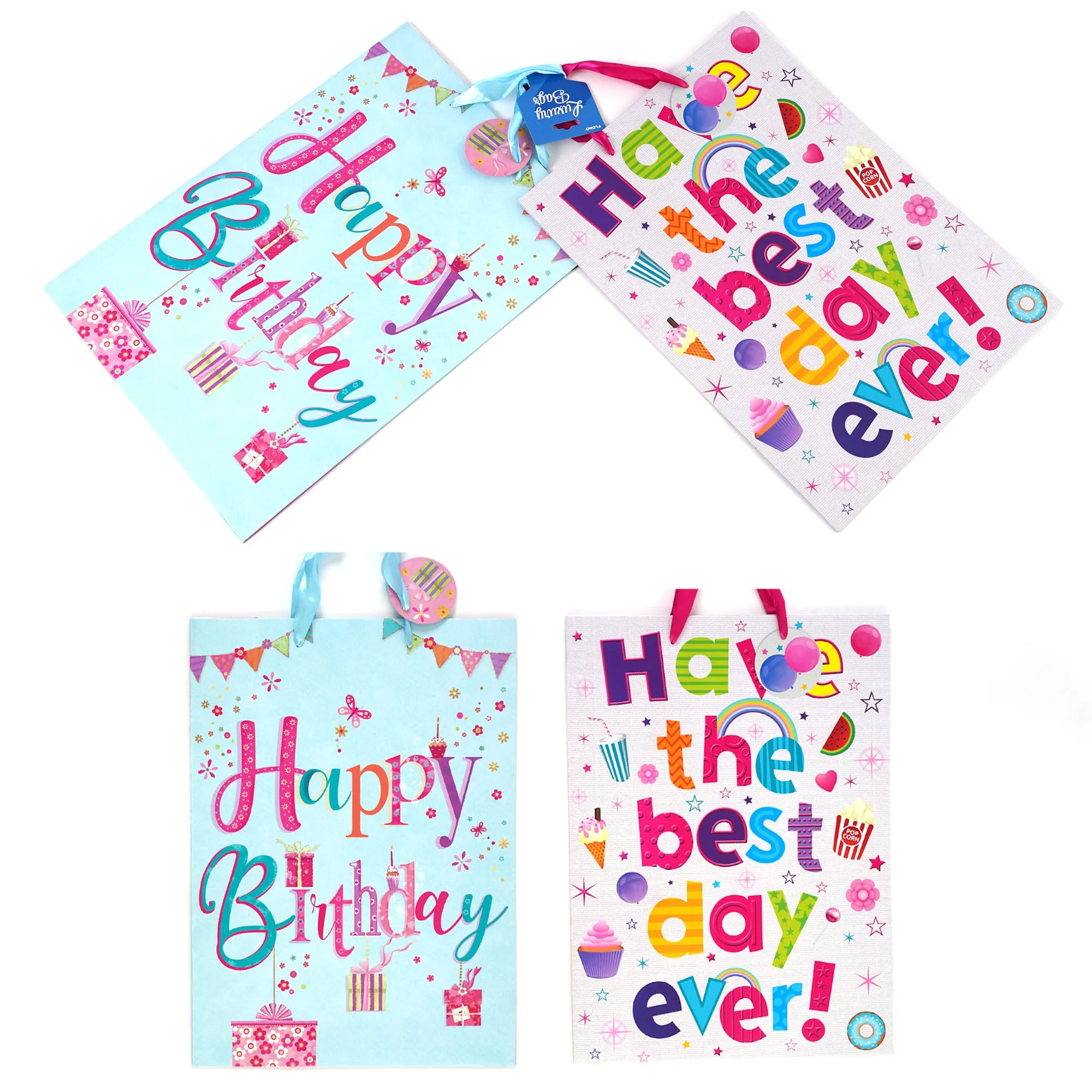 2Pk Extra Large Wish Me A Happy Day Printed Bag, 4 Designs