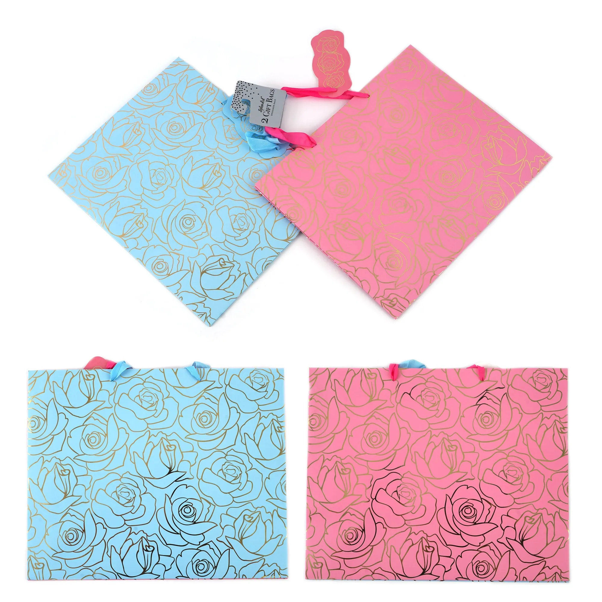 2Pk Horizontal All Occasion Elegant Roses Hot Stamp Gift Bag, 2 Designs