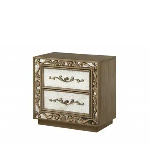 32" X 18" X 28" Antique Gold And Mirrored Poplar Nightstand