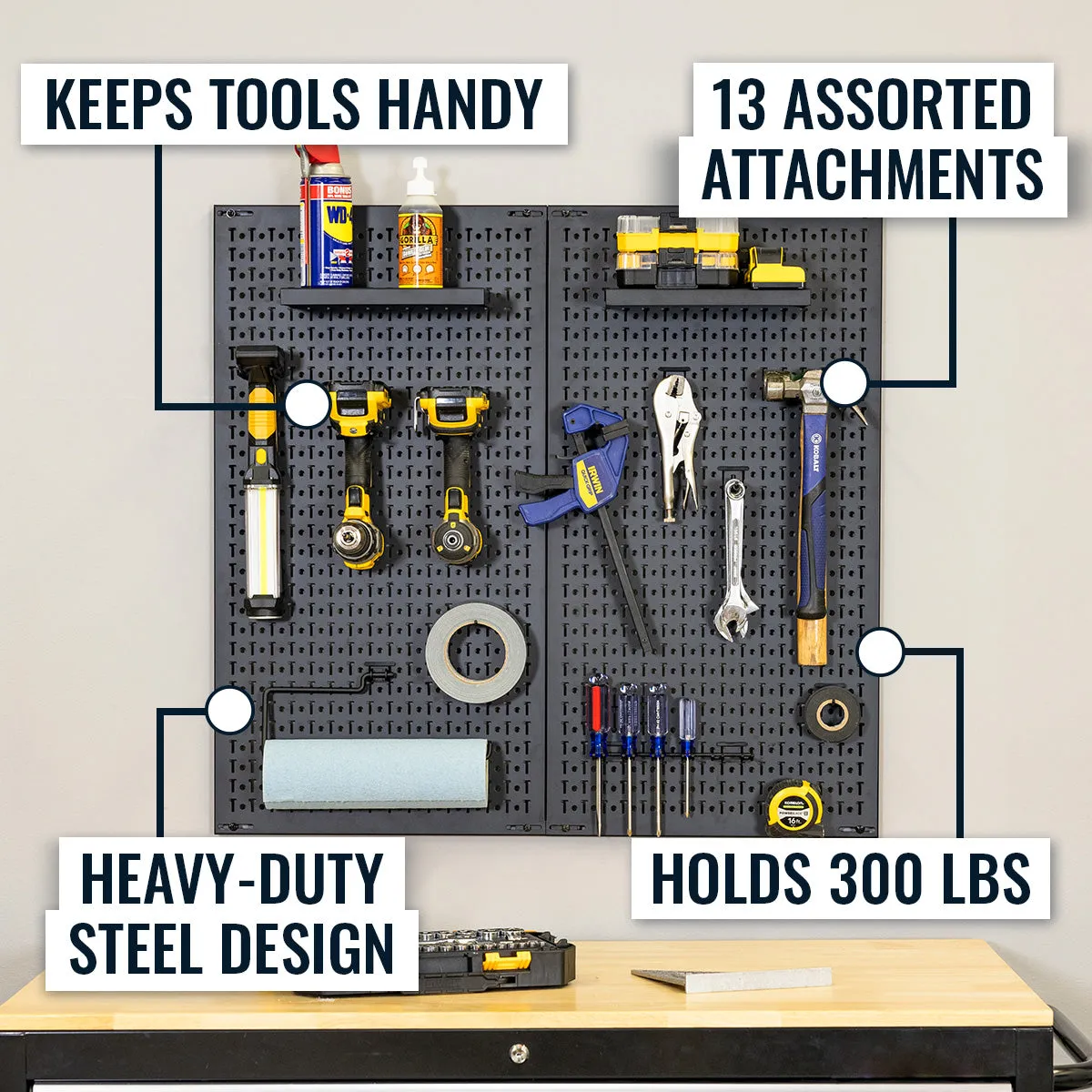 34" x 32" Pristine Pegboard |13 Attachments