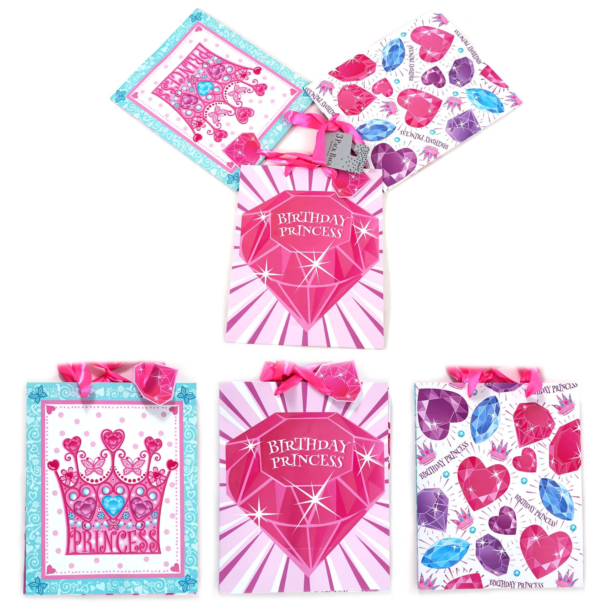 3Pk Large Birthday Big Gem Hot Stamp Bags, 3 Assted Designs