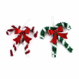 6.5" Christmas Double Candy Cane Tinsel Decoration, 2 Designs