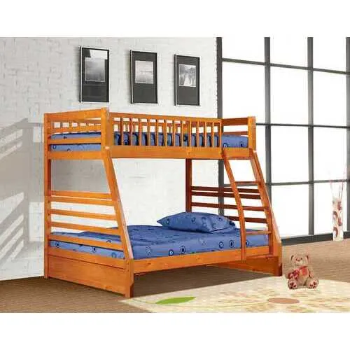 78.75" X 42.5-57.25" X 65" Oak Manufactured Wood and  Solid Wood Twin or Full Bunk Bed