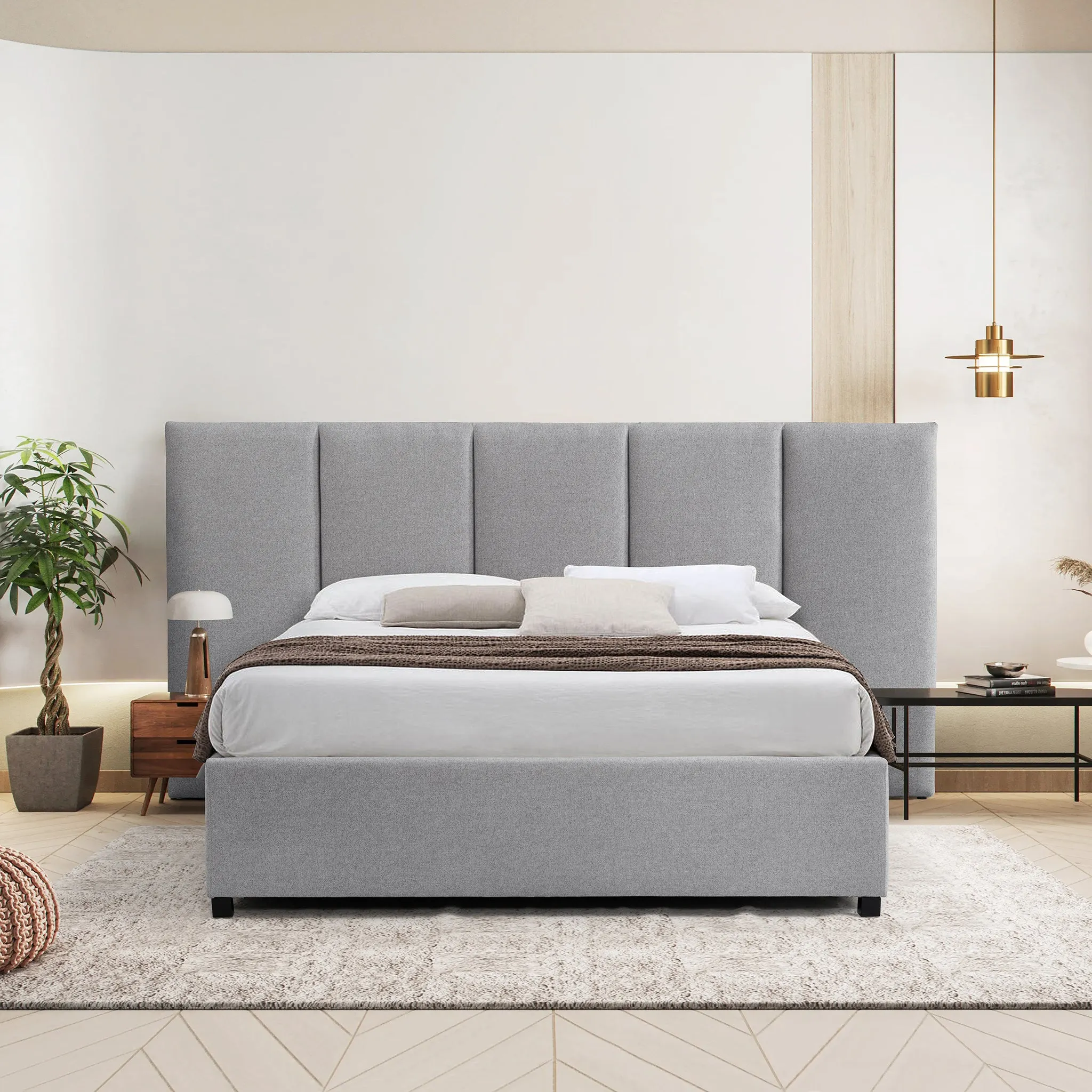 Amado Queen Sized Bed Frame - Spec Grey with Storage