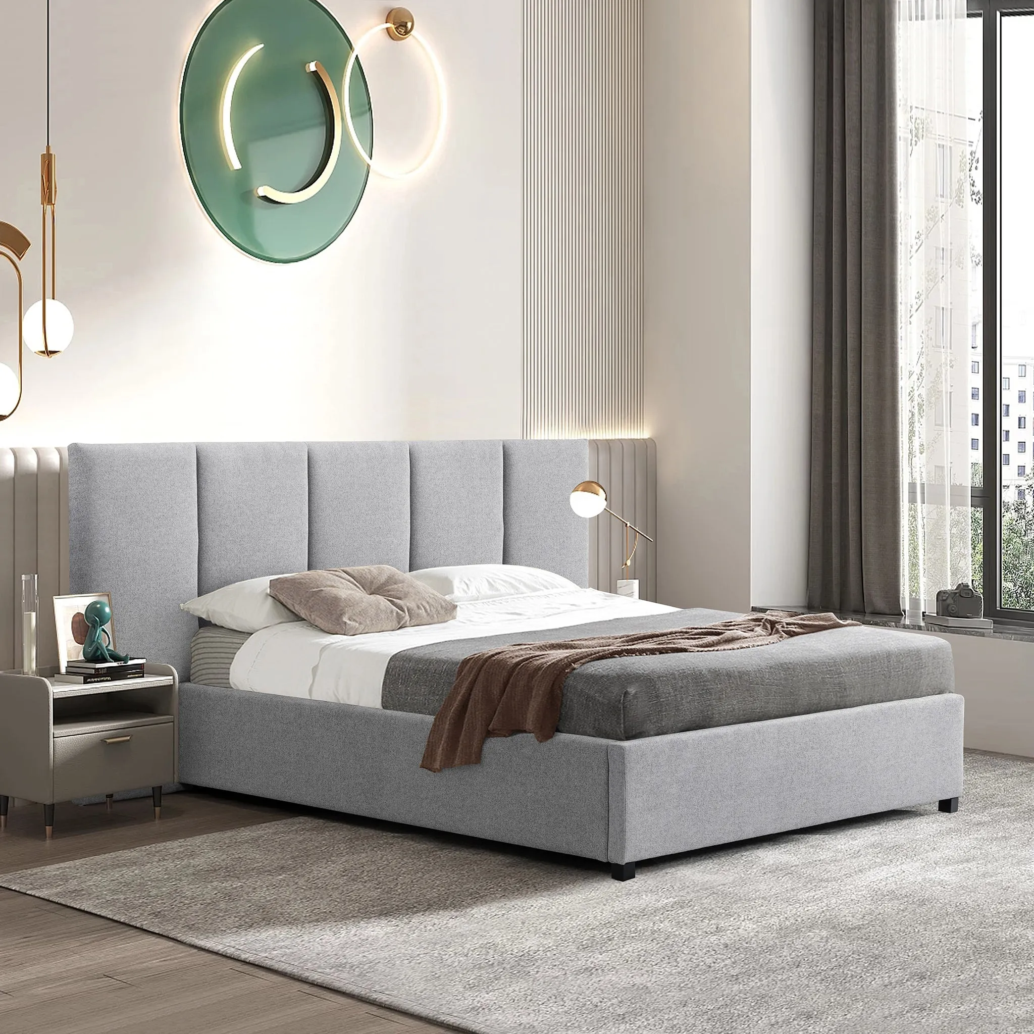 Amado Queen Sized Bed Frame - Spec Grey with Storage