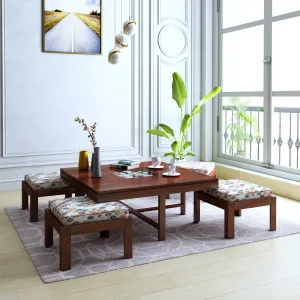 Anzio Solid Wood Coffee Table Centre Table With 4 Seating Stool For Living Room.