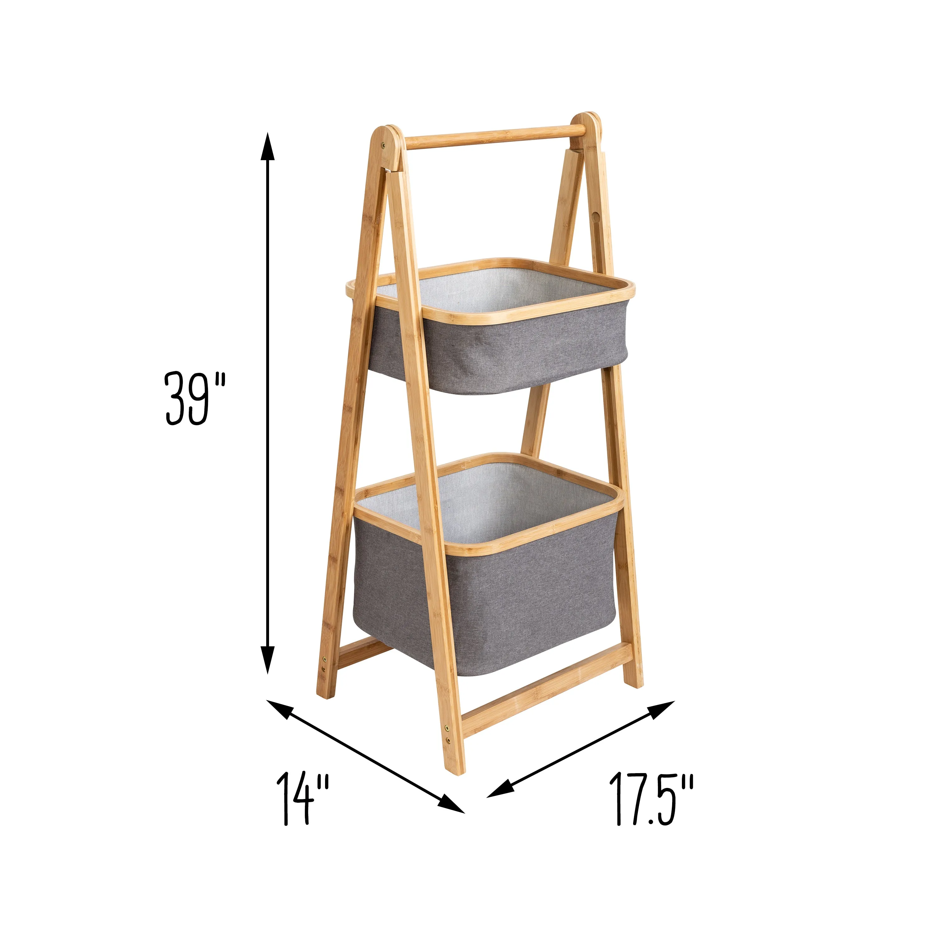 Bamboo/Gray Canvas 2-Tier Storage Caddy