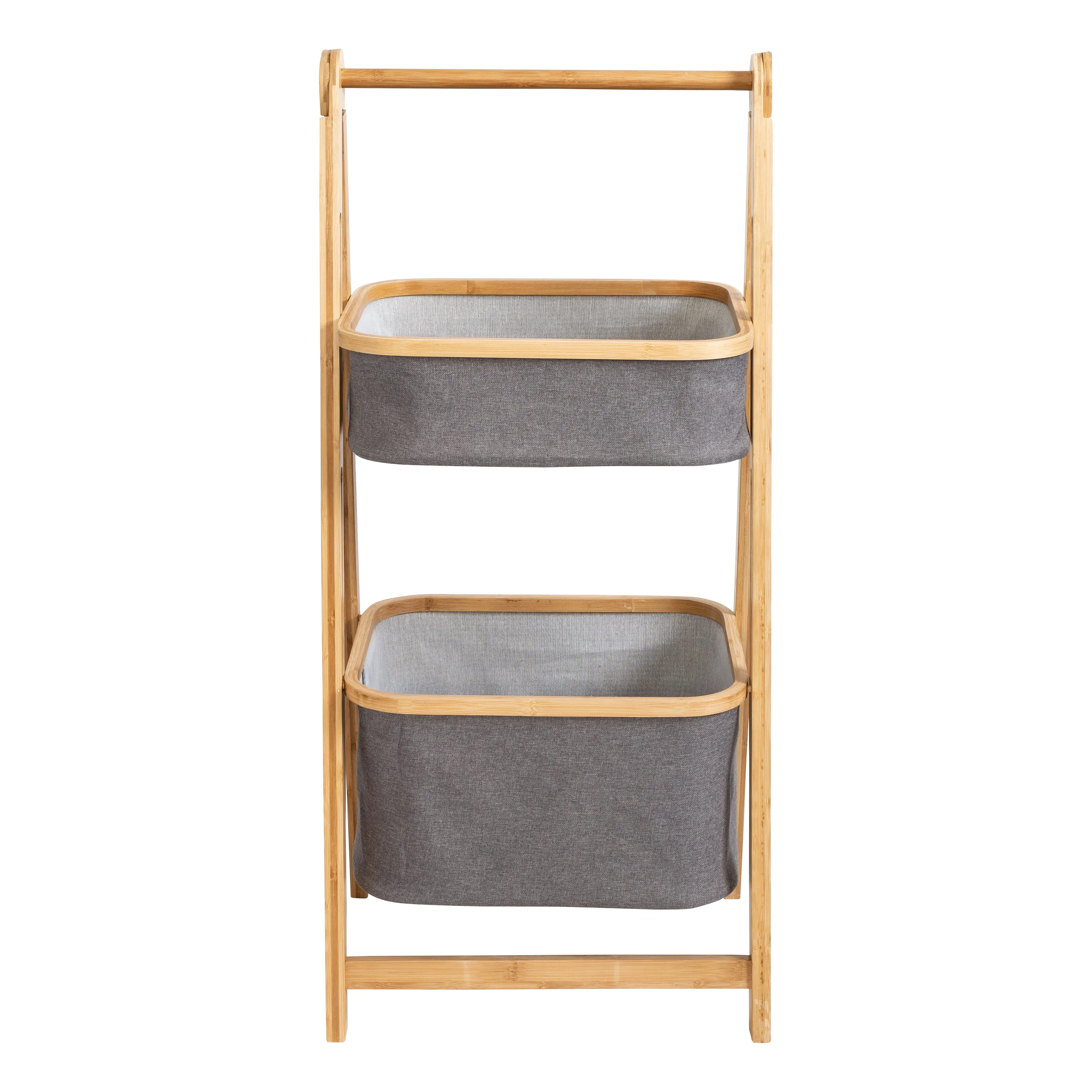 Bamboo/Gray Canvas 2-Tier Storage Caddy