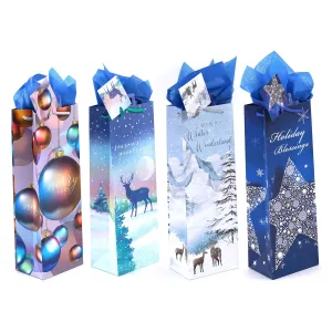 Bottle Christmas Sparkles In Blue Printed Bag, 4 Designs