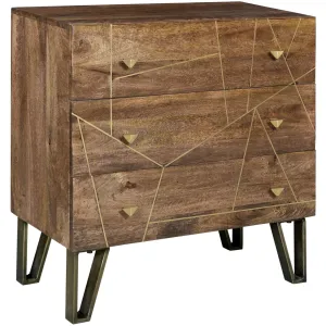 Brass Inlay Wooden 3-Drawer Chest