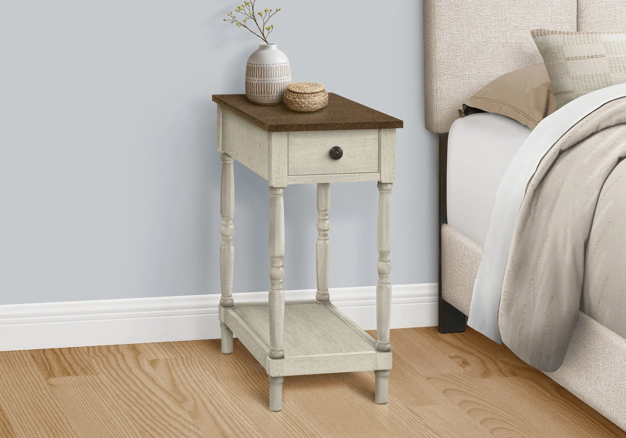 Brown and Antique White 2 Tier Accent Table