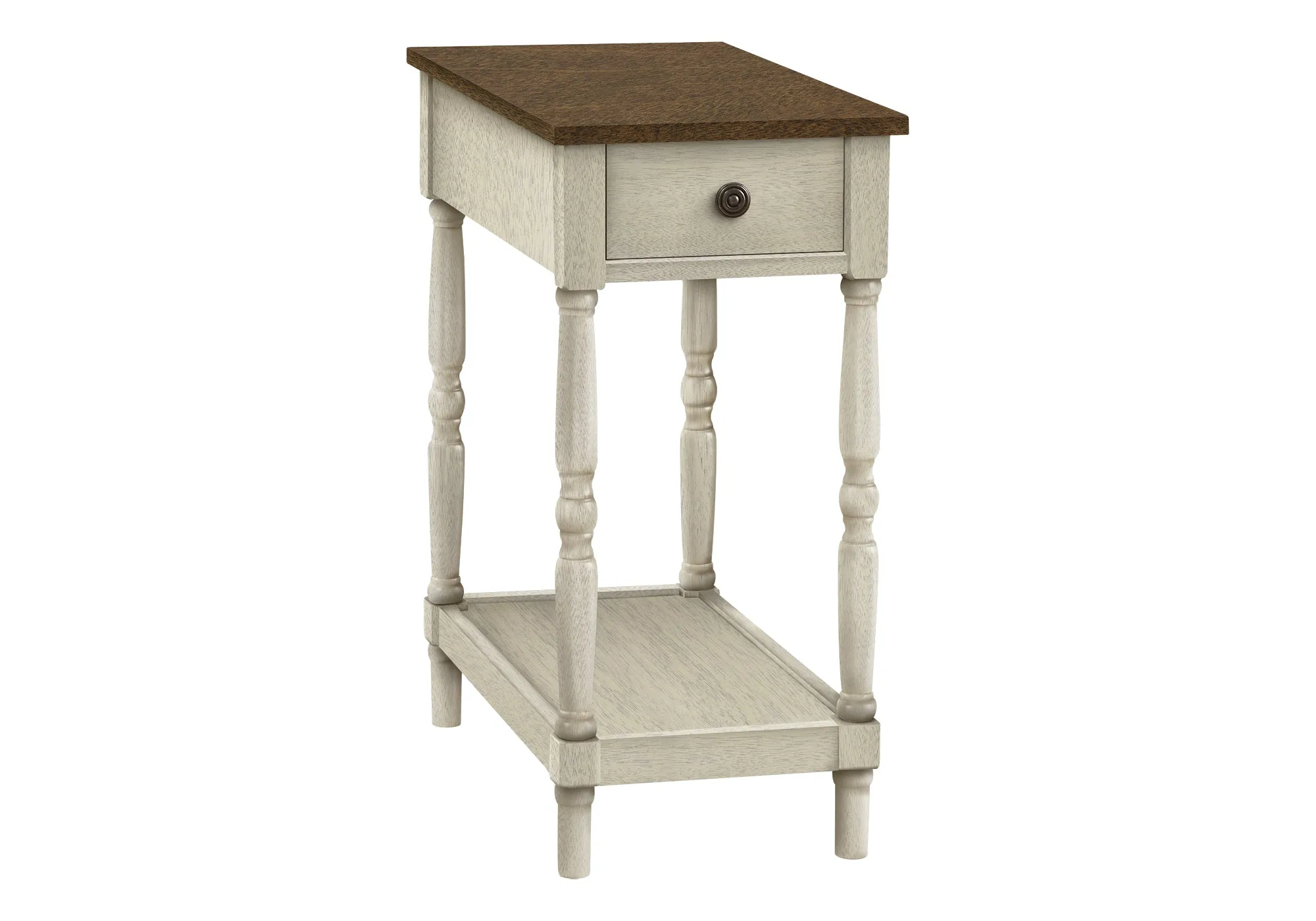 Brown and Antique White 2 Tier Accent Table