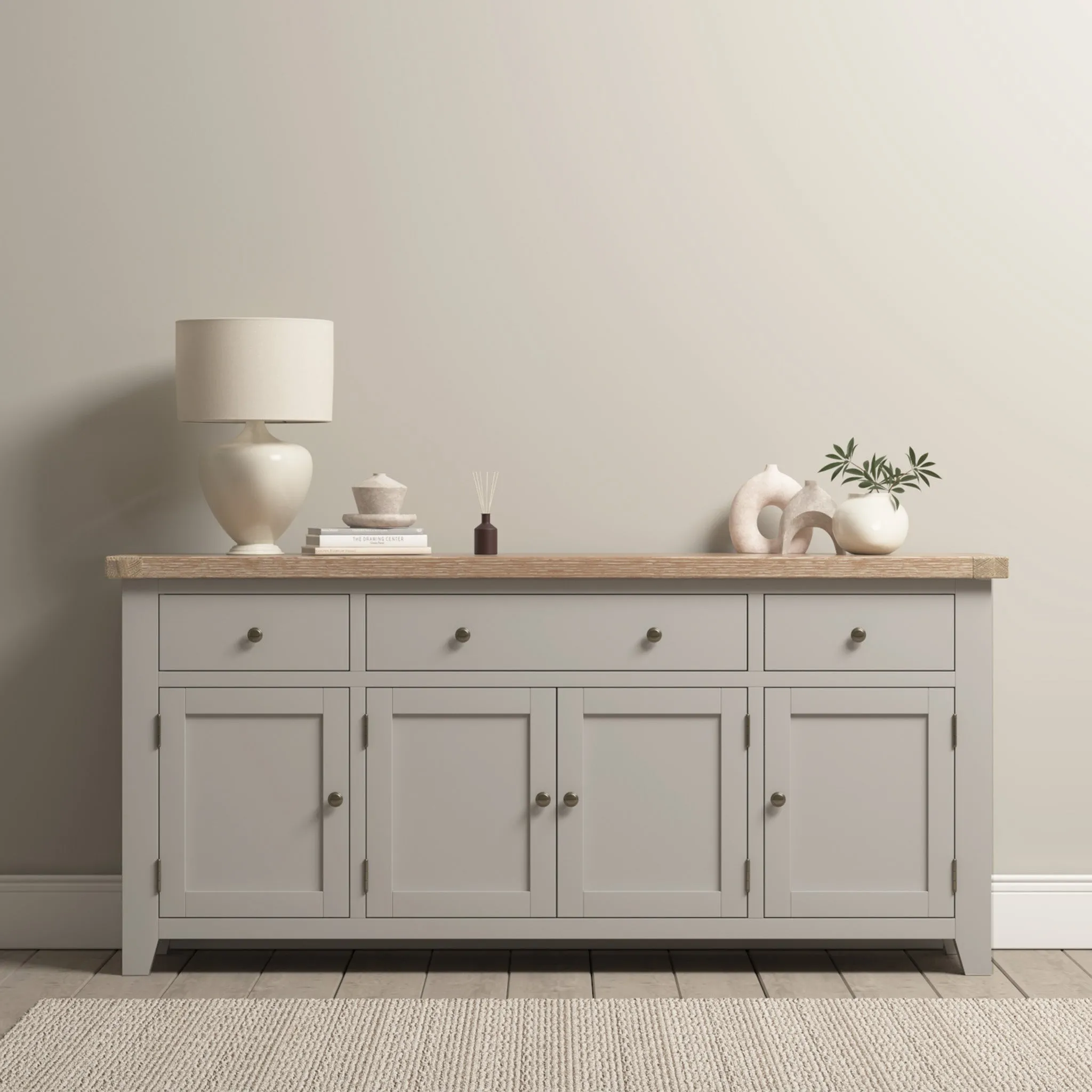 Burford Large 4 Door 3 Drawers Sideboard in Pebble Grey