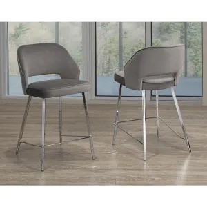 Counter Stool, Set Of 2 - Grey Velvet