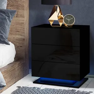 Customisable LED Bedside Table 3 Drawers Gloss - Artiss