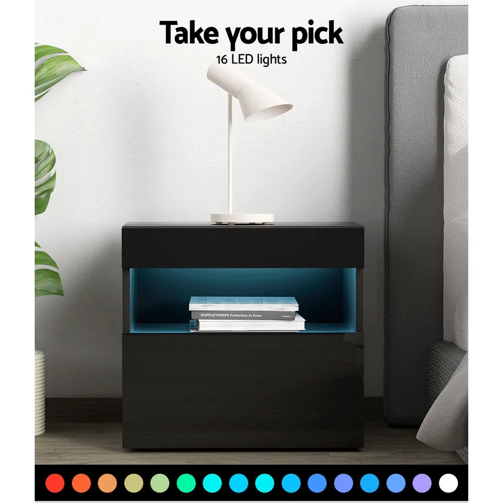 Customisable LED Bedside Table, Drawers & Shelf - Artiss