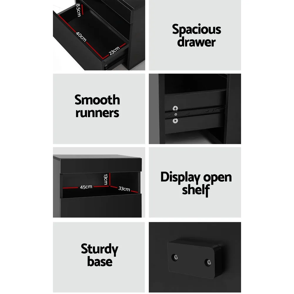 Customisable LED Bedside Table, Drawers & Shelf - Artiss