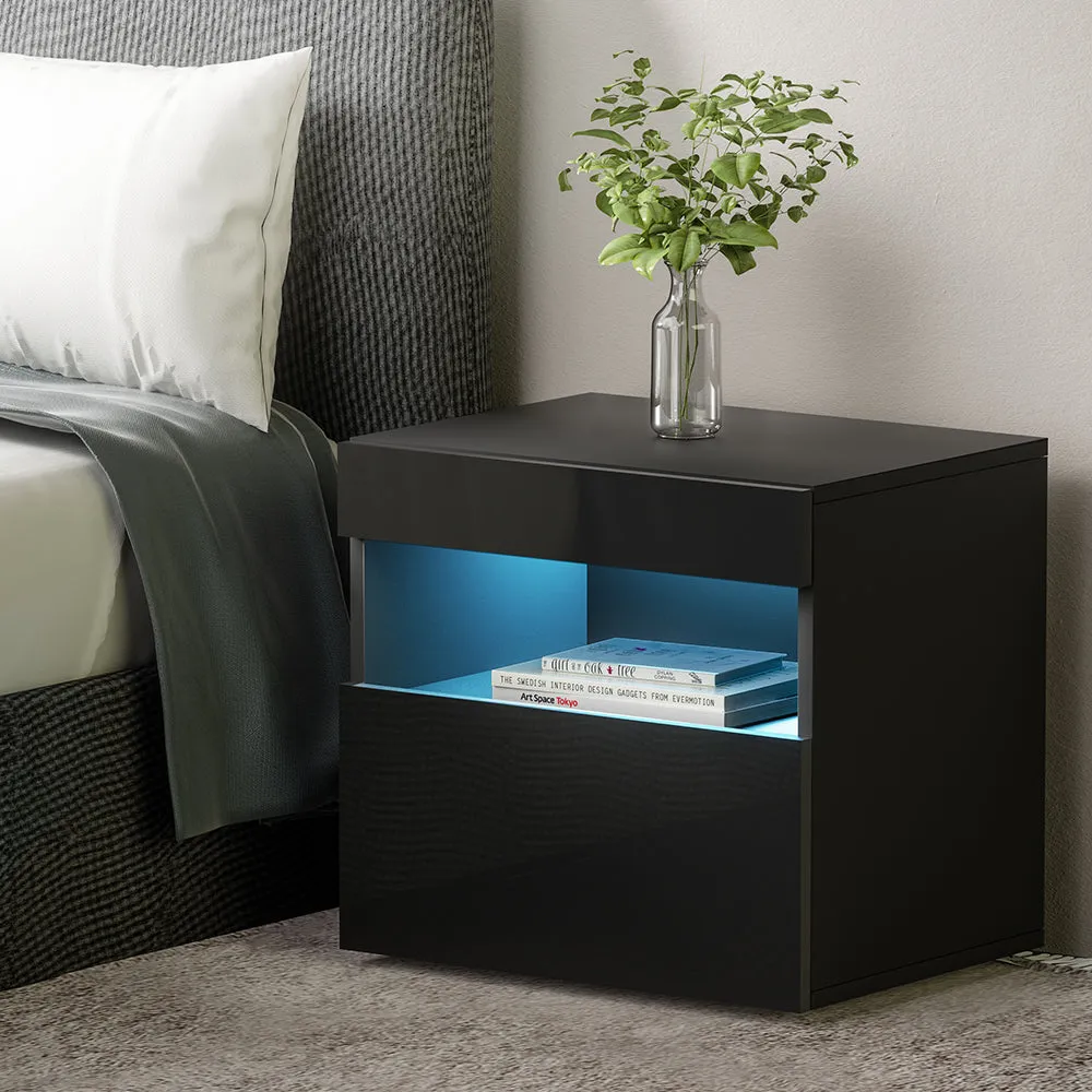 Customisable LED Bedside Table, Drawers & Shelf - Artiss