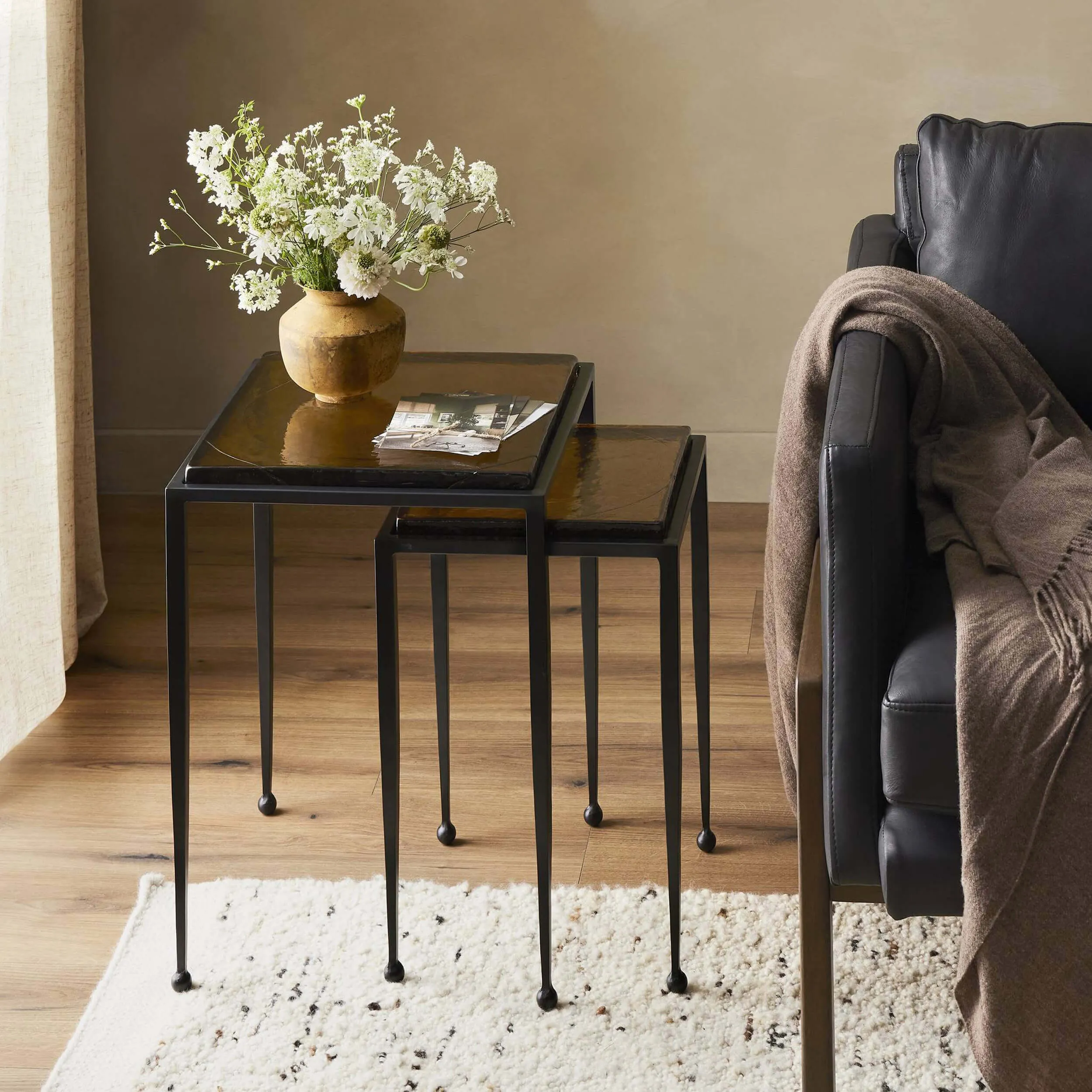 Dalston Nesting End Tables, Amber Cast Glass