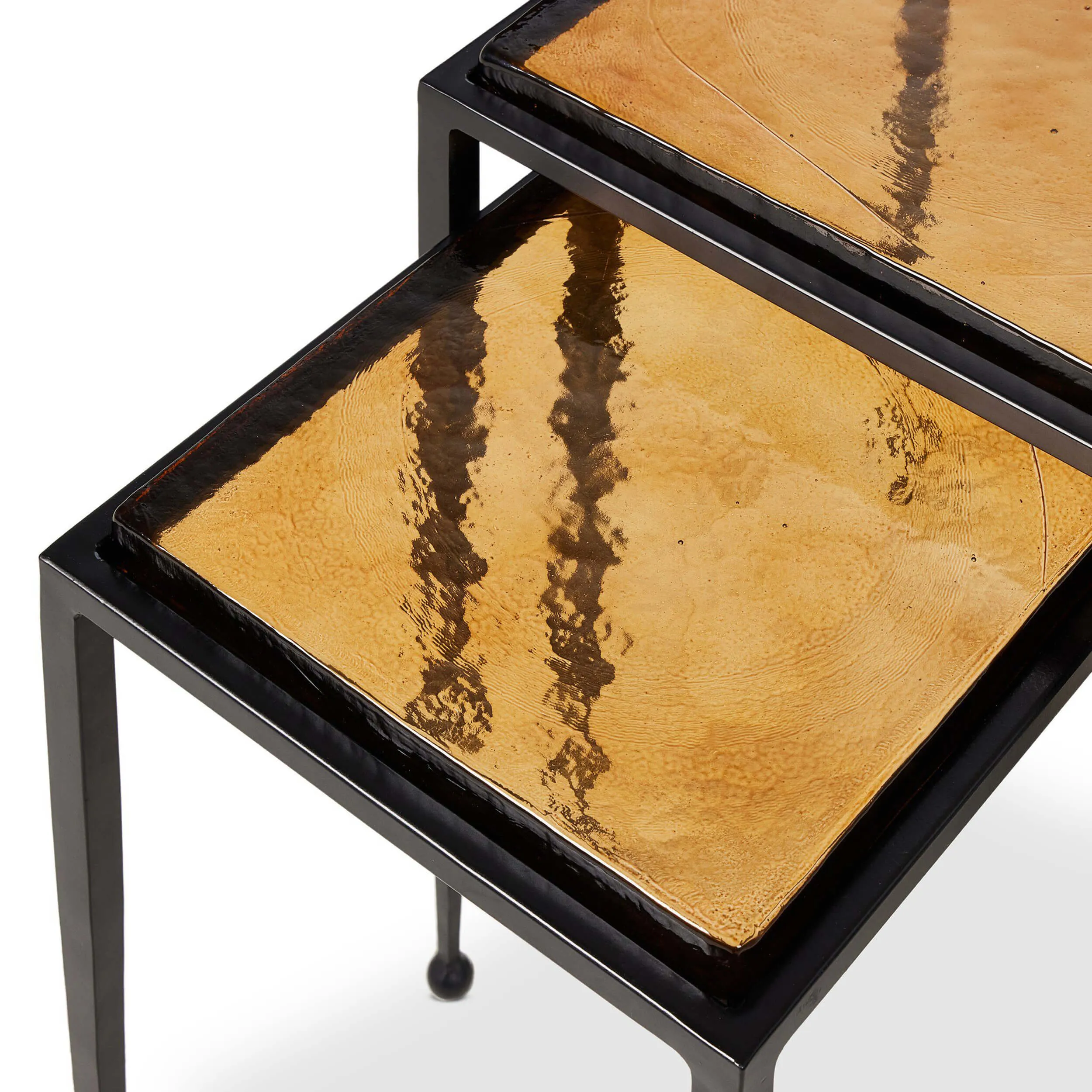 Dalston Nesting End Tables, Amber Cast Glass