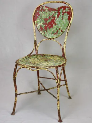 Early 20th Century French Heart-Back Garden Chair with Original Patina