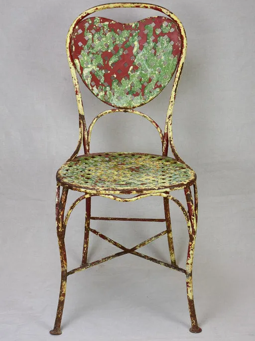 Early 20th Century French Heart-Back Garden Chair with Original Patina