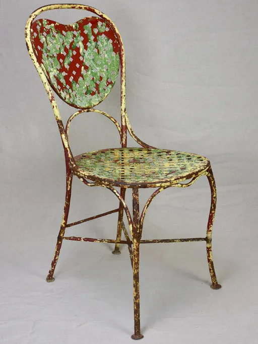 Early 20th Century French Heart-Back Garden Chair with Original Patina