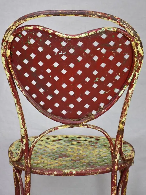 Early 20th Century French Heart-Back Garden Chair with Original Patina