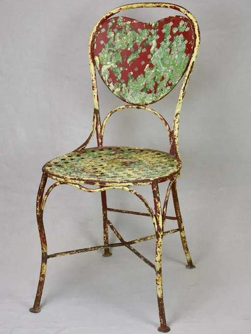 Early 20th Century French Heart-Back Garden Chair with Original Patina