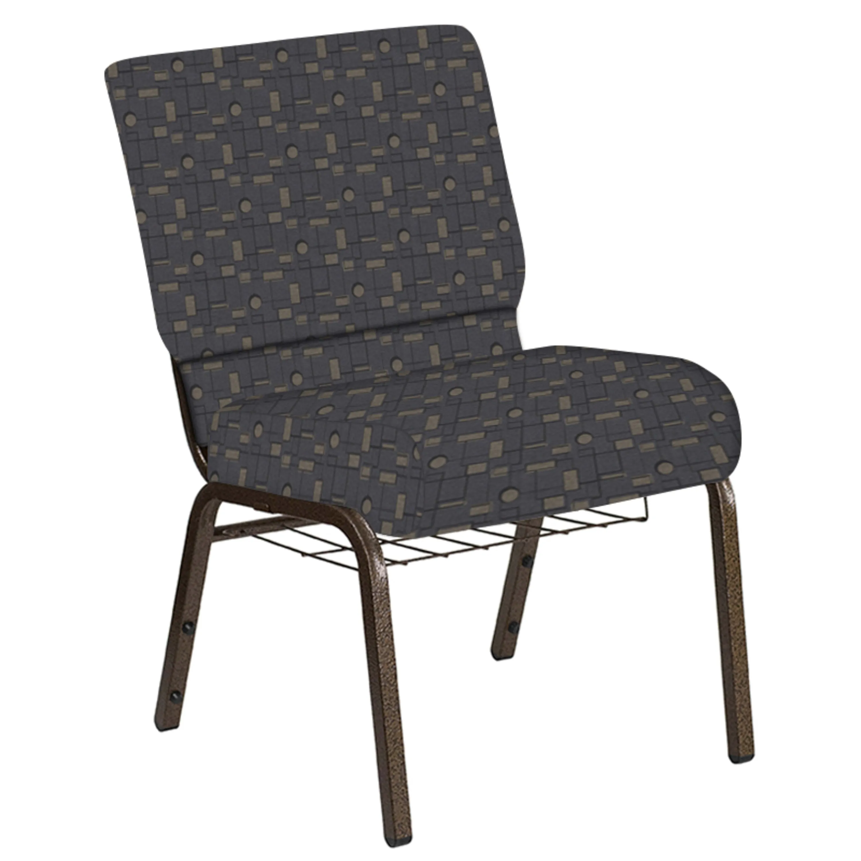 Embroidered 21''W Church Chair in Circuit Fabric with Book Rack - Gold Vein Frame