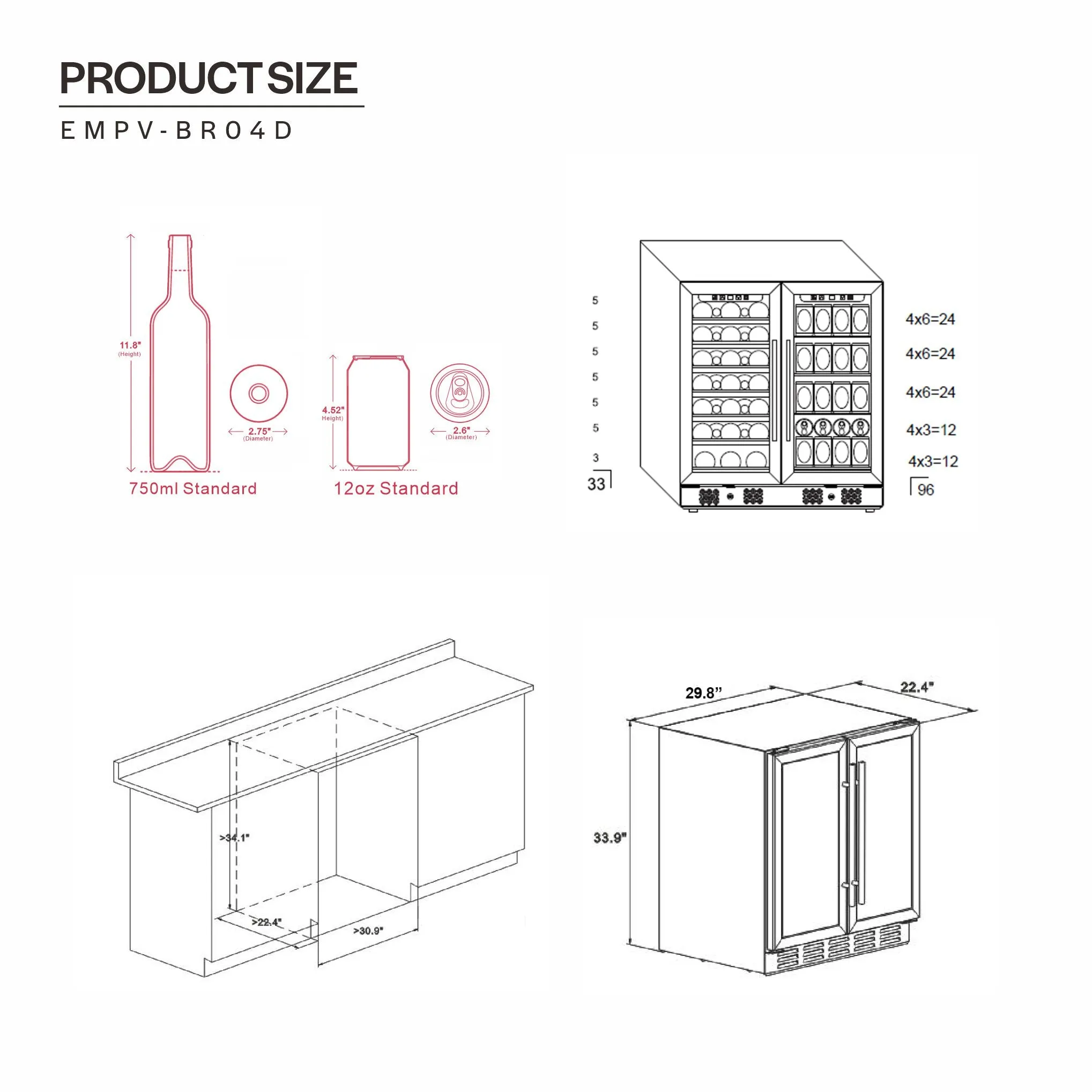 Empava BR04D Dual Zone Wine & Beverage Cooler Fridge