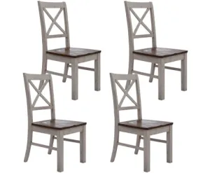 Erica X-Back Dining Chair Set of 4 Solid Acacia Timber Wood Hampton Brown White