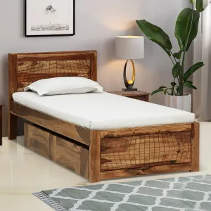 Harmonia Sheesham Wood Single Bed With Storage