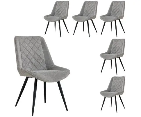 Helenium Dining Chair Set of 6 Fabric Seat with Metal Frame - Granite