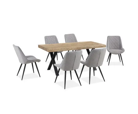 Helenium Dining Chair Set of 6 Fabric Seat with Metal Frame - Granite