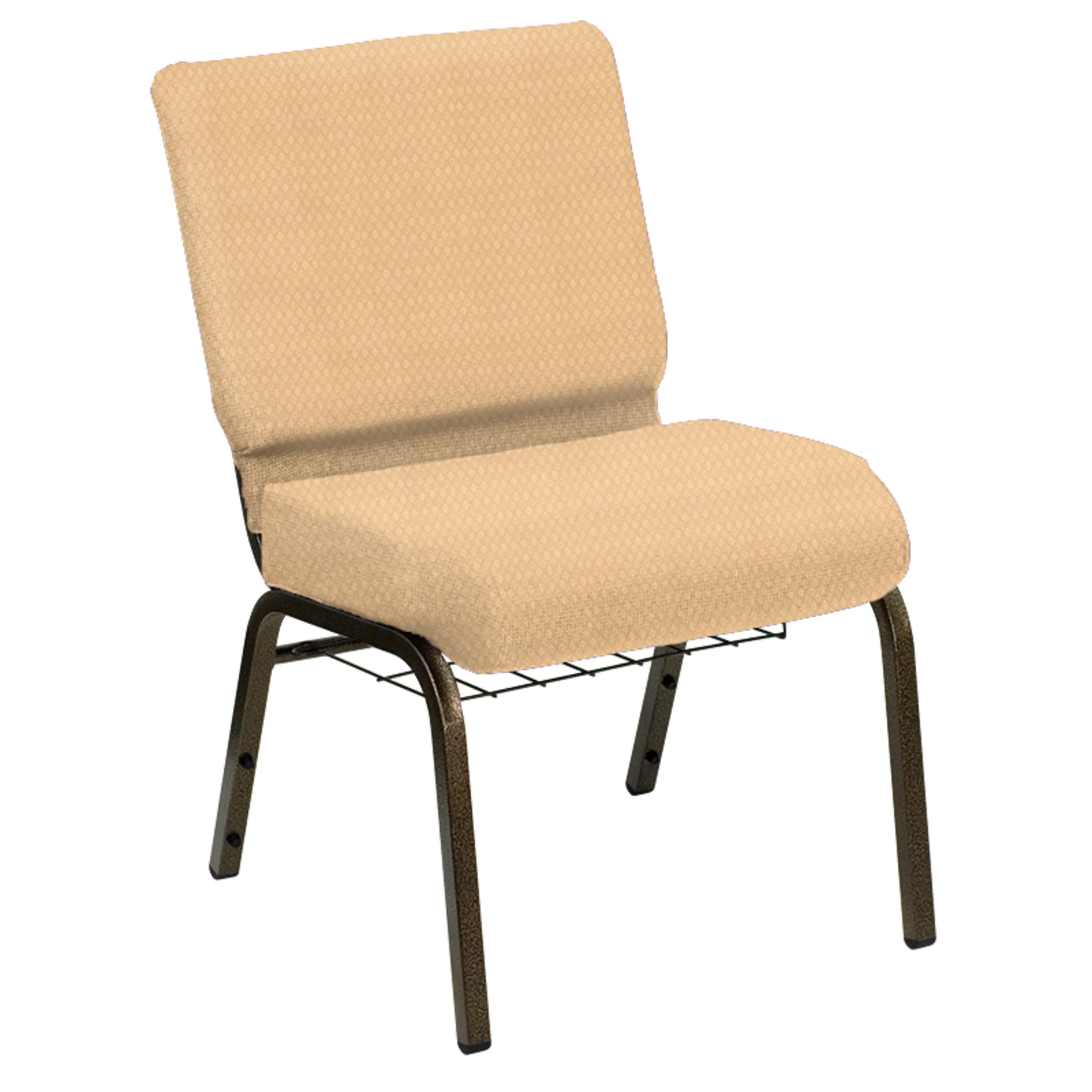 HERCULES Series 21''W Church Chair in Bedford Fabric with Book Rack - Gold Vein Frame