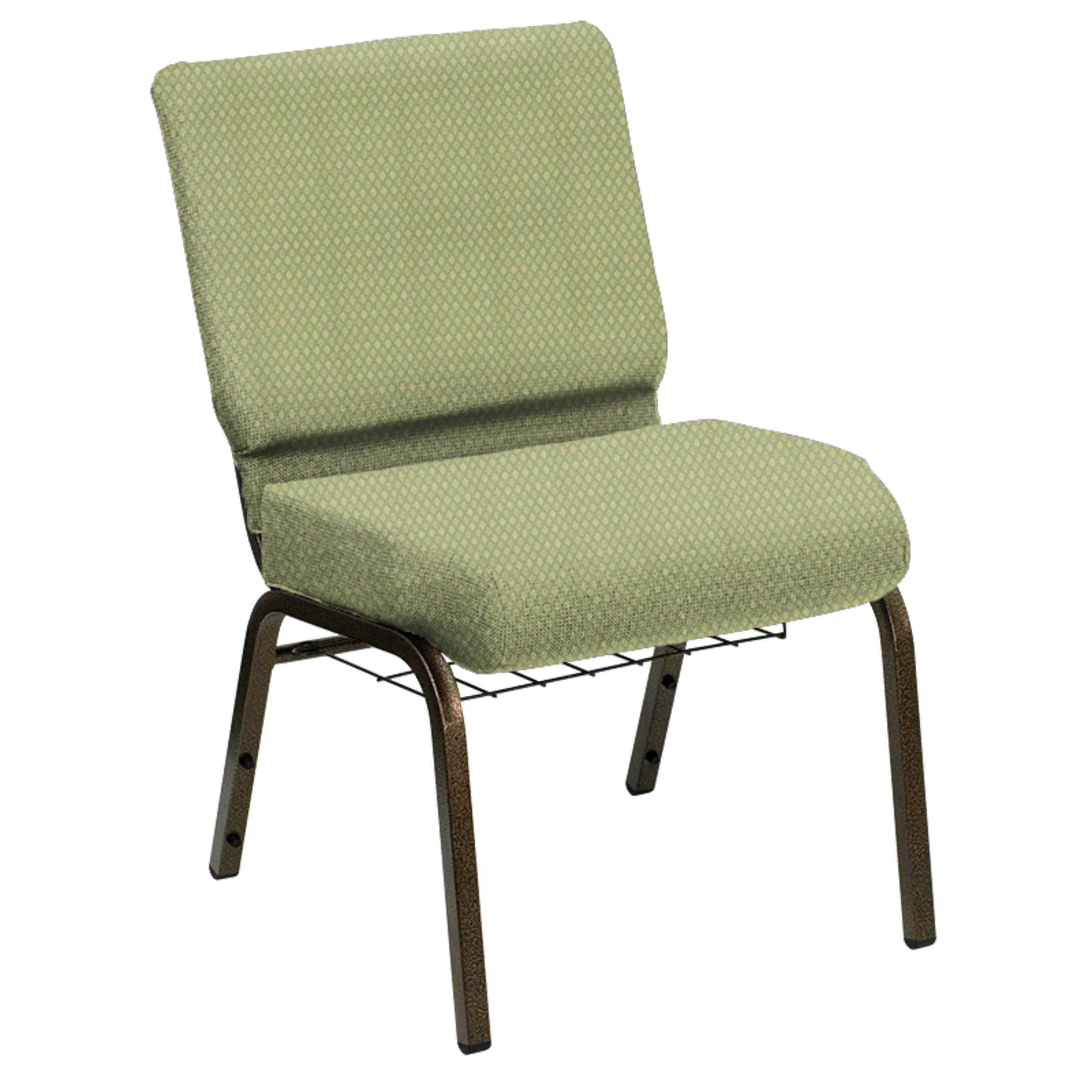 HERCULES Series 21''W Church Chair in Bedford Fabric with Book Rack - Gold Vein Frame