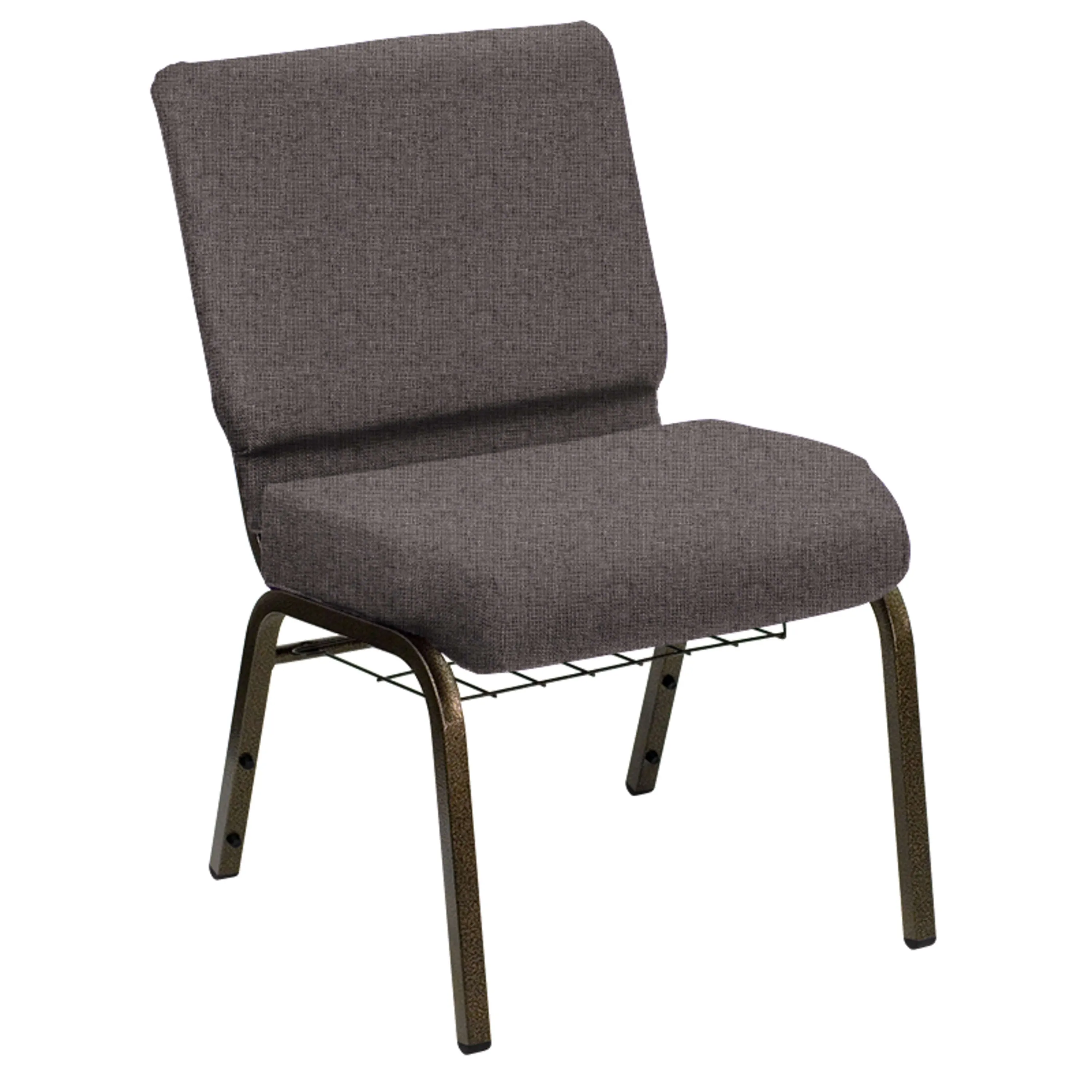 HERCULES Series 21''W Church Chair in Sherpa Fabric with Book Rack - Gold Vein Frame