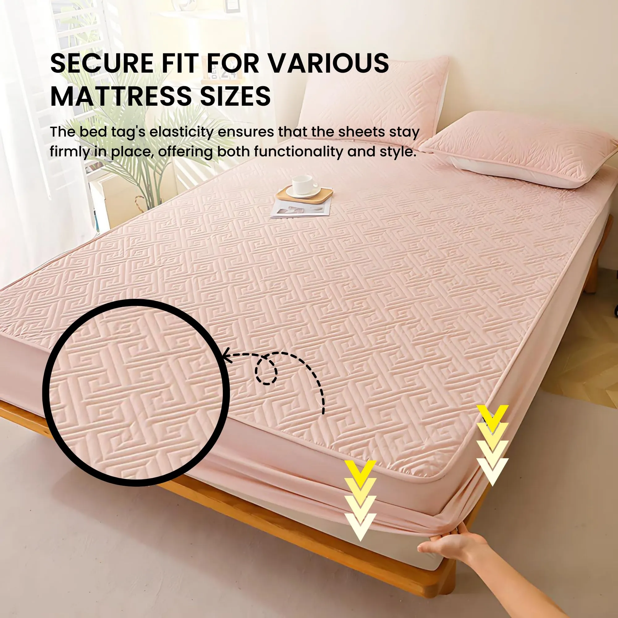 Premium Pink Feather Touch Fitted Bed Sheets Set - Elasticized Bedsheet with 2 Soft Pillow Covers, 200x220CM Bed Cover for Ultimate Comfort and Style.